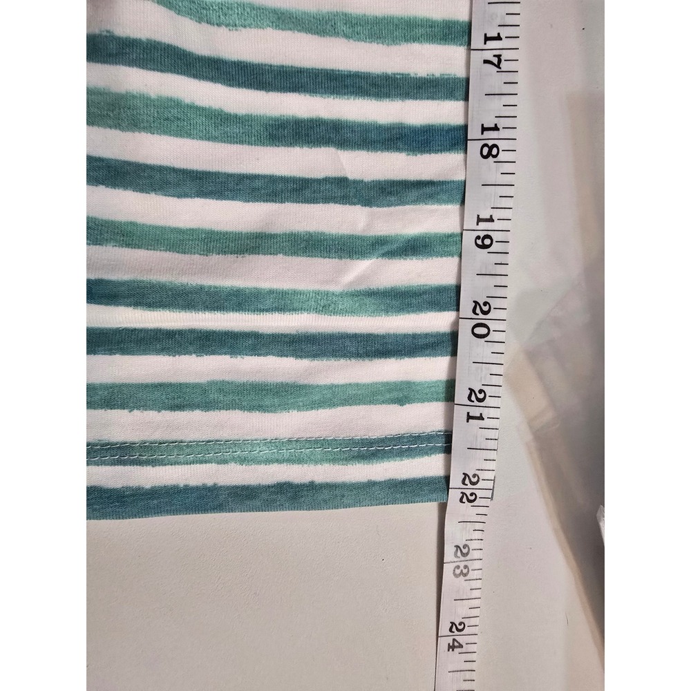 Blair Womens 2XL Teal White Striped 3/4 Sleeve Keyhole Scoop Neck Knit Top - Picture 9 of 9